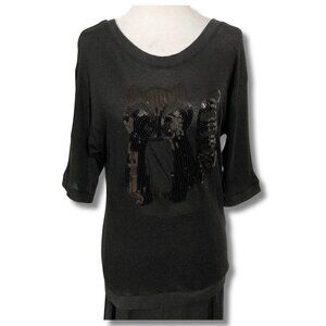 VERO MODA Black short sleeve sweater with big sequins fox SMALL MEDIUM knit top